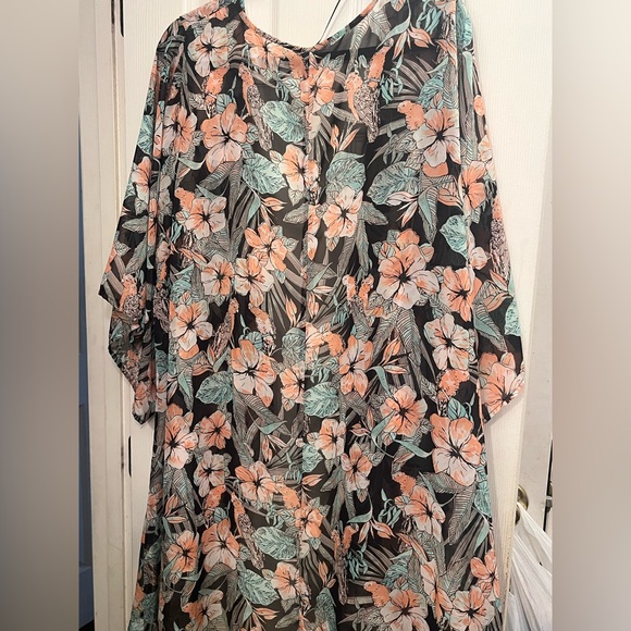 XL Mudd Floral Sheer Cardigan in Black, Peach & Mint - Picture 2 of 8